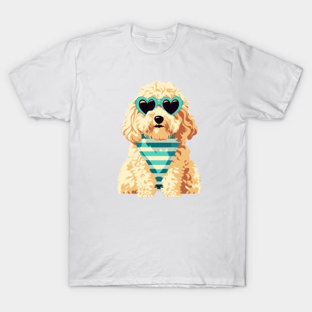 Cute Goldendoodle with Heart Sunglasses T-Shirt by Retroprints